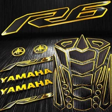 24PC Chrome Gold Gas/Fuel Tank Pad+3D 8"Logo&Letter+2-Tone YZF-R6 Emblem Sticker