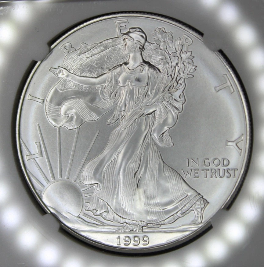 1999 American Silver Eagle Mint Error Coin NGC Graded MS69 Obverse Struck Thru - Image 2 of 4