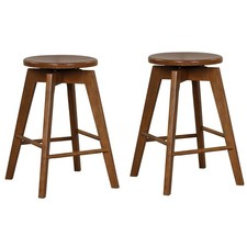 GYMAX Swivel Bar Stools Set of 2 Round Counter Chairs with Rubber Wood Legs