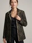 Chicos Brocade Jacket Sz 1 / M Tapestry Blazer Baroque Black Gold Boho Chic