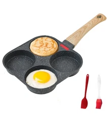 4-Cup Egg Frying Pan Nonstick Granite Omelette Skillet Burger Pancake Cooker