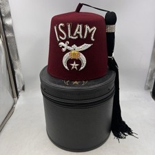 Shriners Fez Hat W/ Tassel Vintage Metallic Embroidered Masonic ISLAM With Case