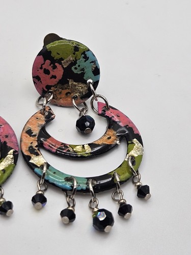 Orecchini Vintage MAM Designs Pendenti Cristallo Perline Clip On Non Firmati - Foto 3 di 12