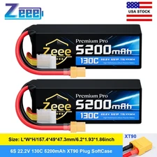 2x Zeee 6S 130C 5200mAh XT90 Lipo Battery 22.2V Ultra-Low Internal Resistance