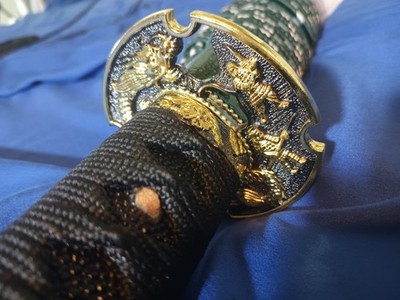 Gold & Green T10 High Carbon Steel Katana Japanese Samurai Ready Real Sword