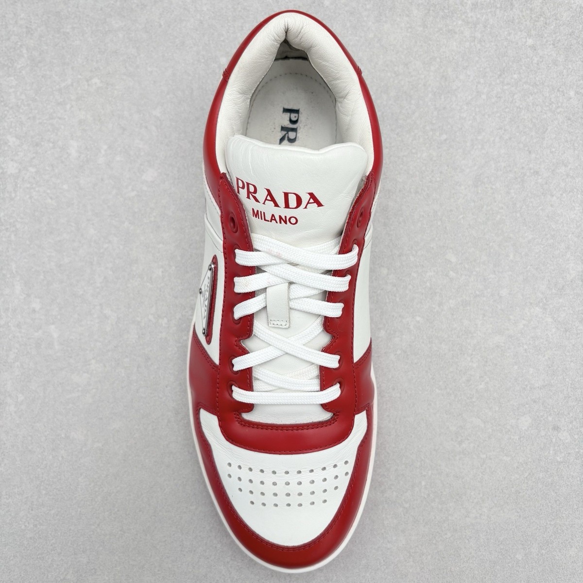 Prada Downtown Leather Sneakers ' White Lacquer Red ' | Size 7.5