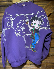 Vintage Betty Boop Spray Paint Crewneck Sweatshirt Size L Large FREEZE NY Purple