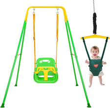 Toddler Swing Set and Baby Jumper, Foldable Baby Swing Set with Metal Stand for