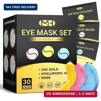 Under Eye Patches 30 Pairs, 24K Gold Eye Masks for Dark Circles, Puffy Eyes, Bag