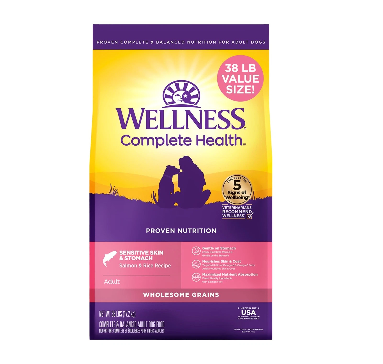 Wellness Complete Health Sensitive Skin Stomach Dry Dog Food, Wholesome