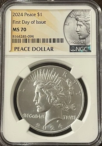 2024 $1 SILVER PEACE DOLLAR NGC MS70 FIRST DAY OF ISSUE FDI LABEL