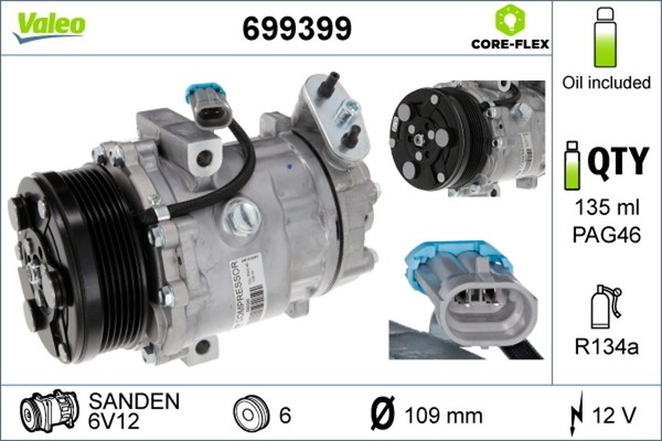 Kompressor Klimaanlage Valeo CORE-FLEX 699399 FüR Zafira F70 Opel Astra T98 12V-image
