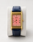 Vintage Seiko Reverso Frame Tank Wrist Watch PINK/GLD Dial BLUE STRAP