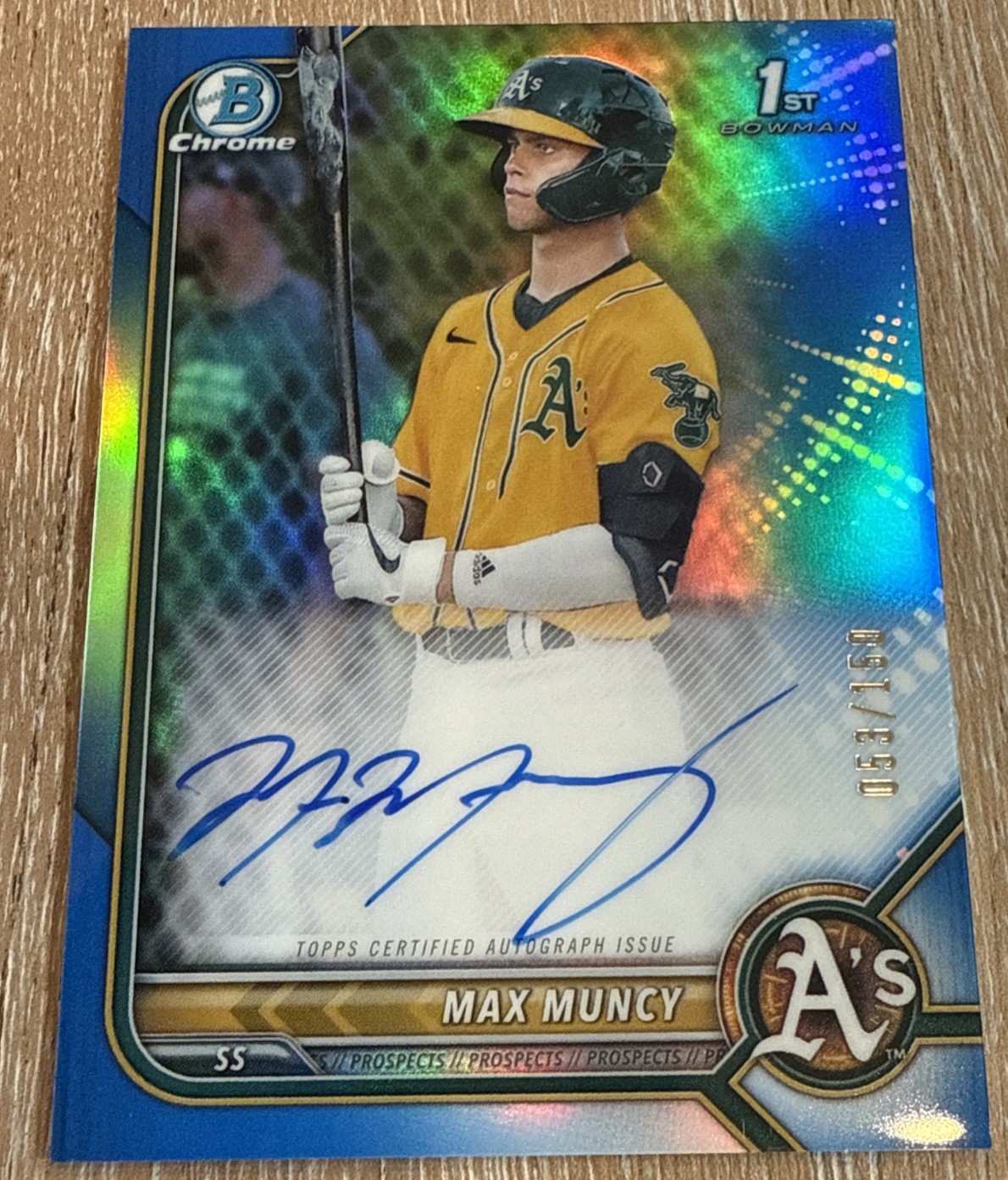 2022 Bowman Chrome Max Muncy 1st Blue Refractor Auto /150 Athletics #CPA-MMU 💎