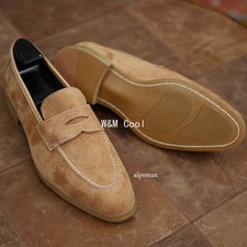 British Casual Loafer Brown Handmade Dress Shoes Men Genuine Suede Leather Shoes