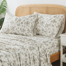 King Size Shees 100% Cotton Tan Floral Beige Patterned Bed Sheet Set Vintage Peo