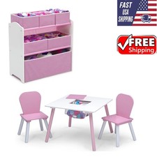 Children 4-Piece Toddler Playroom Set Kids Activity Table  2 Chairs Pink/White