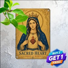 Religious Sacred Heart Sacred Portrait Metal Sign Vintage Decor Plaque 8x12
