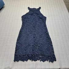 Lulus Navy Blue Lace Dress Large Halter Neck Sheath Crochet Romantic Event