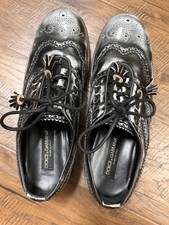 Dolce & Gabbana D&G Metallic Silver Black Wingtip Brogues Mens Shoes 44 Size 11