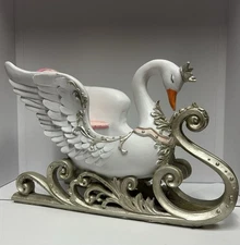Fairytale Princess Swan Decorative Sleigh Centerpiece Luxurious Home Accent New