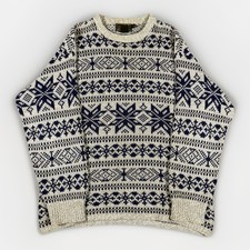 Eddie Bauer Sweater Men  s M Vintage Made In USA Blue Olive Cream Speckled