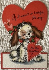 Vintage Valentine Dog If I Wasn  t So Bashful Puppy Greeting Card 1940s 1950s