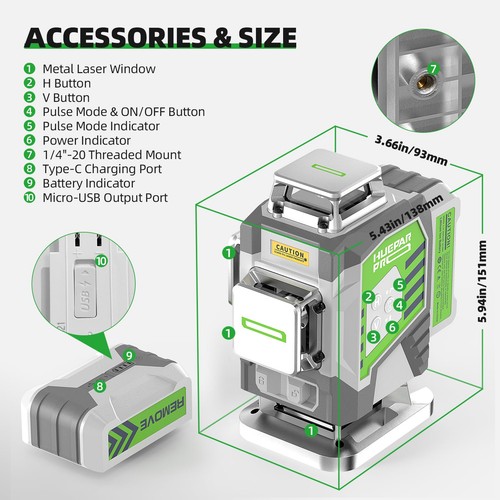 Laser Level, Self Leveling 4 x 360° Green Cross Line Laser Level Tool, High A... - Picture 9 of 9