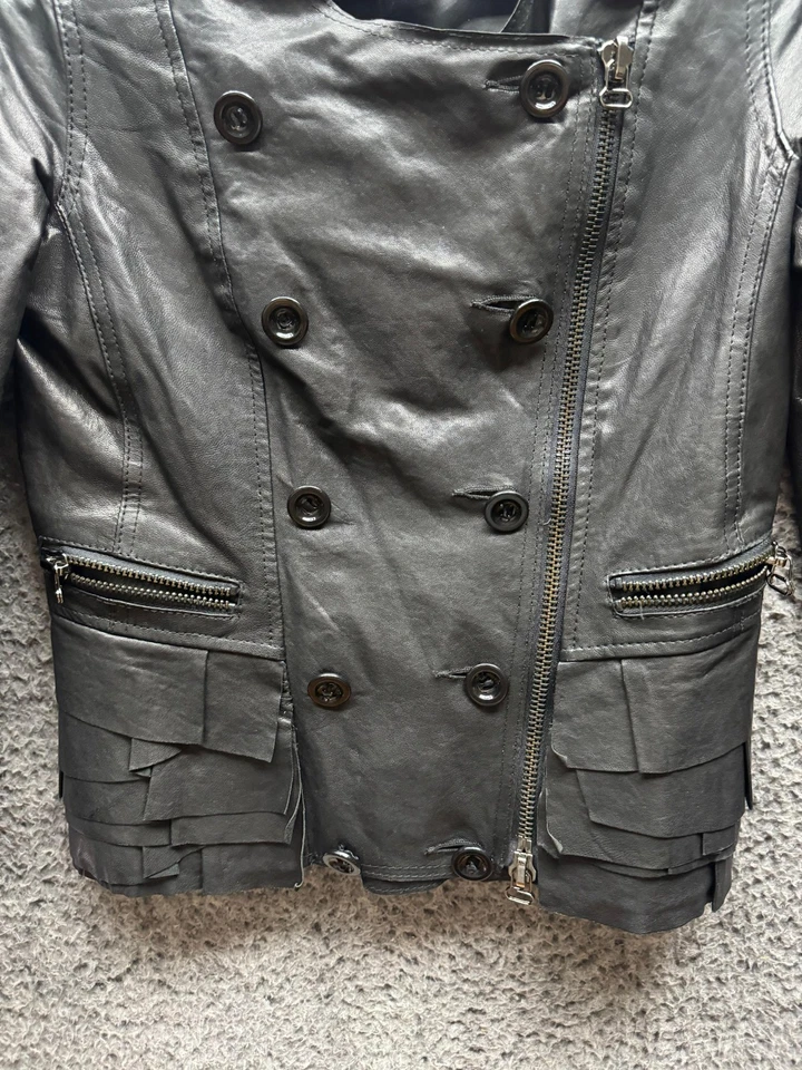 3.1 Philiip Lim Double Breasted Leather Full Zip Jacket Black Womens Size 4 - Image 4 of 4