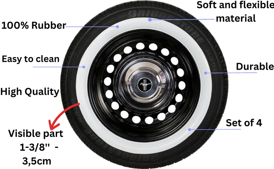R12" White Wall Tyre Trim Fit for Fiat 500 Mini Cooper Honda Portawall - Image 4 of 4