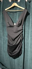 ASOS Black Plunge Ruched Mini Dress UK 10 Bodycon Party Evening Cocktail Sexy