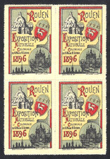 ERINNOPHILIE - BLOC DE 4  VIGNETTES ROUEN EXPOSITION COLONIALE 1896