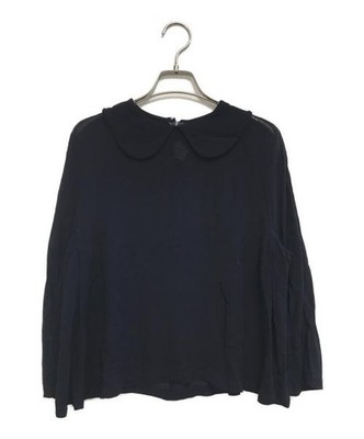 COMME des GARCONS GIRL Navy Sheer Blouse XS 100% Rayon V-Neck Collared Top