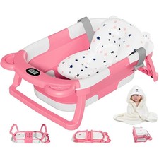 Foldable Baby Bathtub for Newborn to Toddler with Thermometer Portable Travel