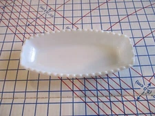 Vntg HAZEL ATLAS White Milkglass Oblong Scalloped Crosshatch 9" Condiment Dish