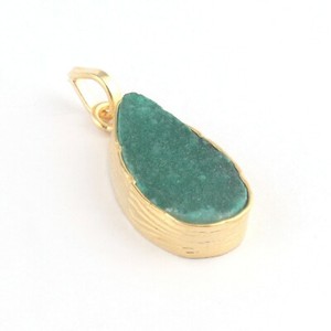 Authentic Pear Shape Green Sugar Druzy Texture Finish 24k Gold Plated DIY Necklace Pendant