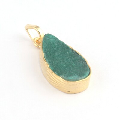 Pear Shape Green Sugar Druzy Texture Finish 24k Gold Plated DIY Necklace Pendant