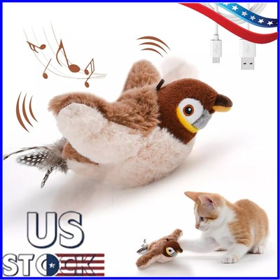 Electronic Interactive Flying Bird Cat Toy Flapping Wings Sparrow Pet Toys NEW