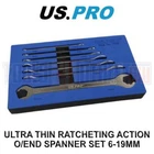 US PRO Tools 7pc Ultra Thin Ratcheting Action Open ended Spanner Set 6-19mm 7546