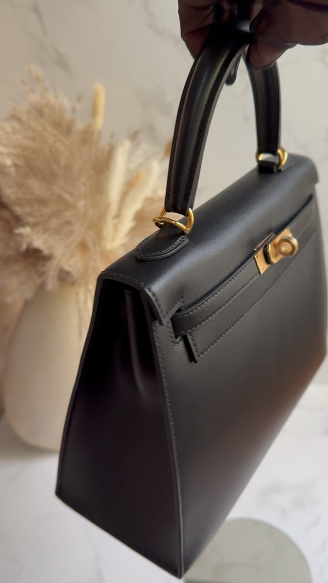 vintage HERMES レザーカフ ブラックxゴールドバングル Hermes Kelly 25 Black Tadelakh Sellier Gold HW Complete Original
