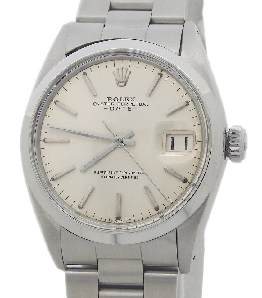 Reloj Rolex Date 1500 para hombre de acero inoxidable con correa Oyster esfera plateada