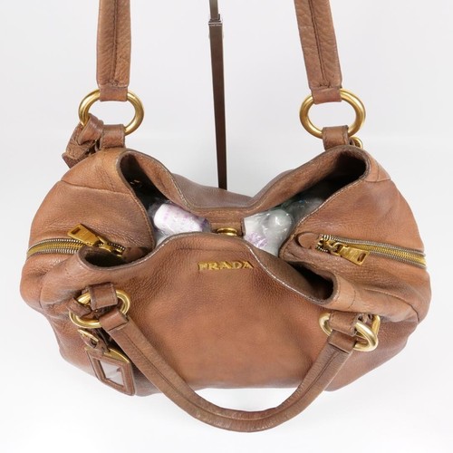 PRADA 2way Tote Shoulder Handbag Leather Brown Used Excellent Condition Auth JPN - Picture 5 of 20