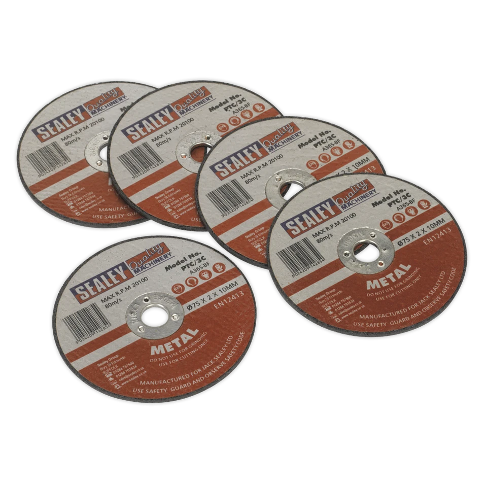 Sealey Cutting Disc 75 x 2mm 10mm Bore Pack of 5 - PTC/3C5