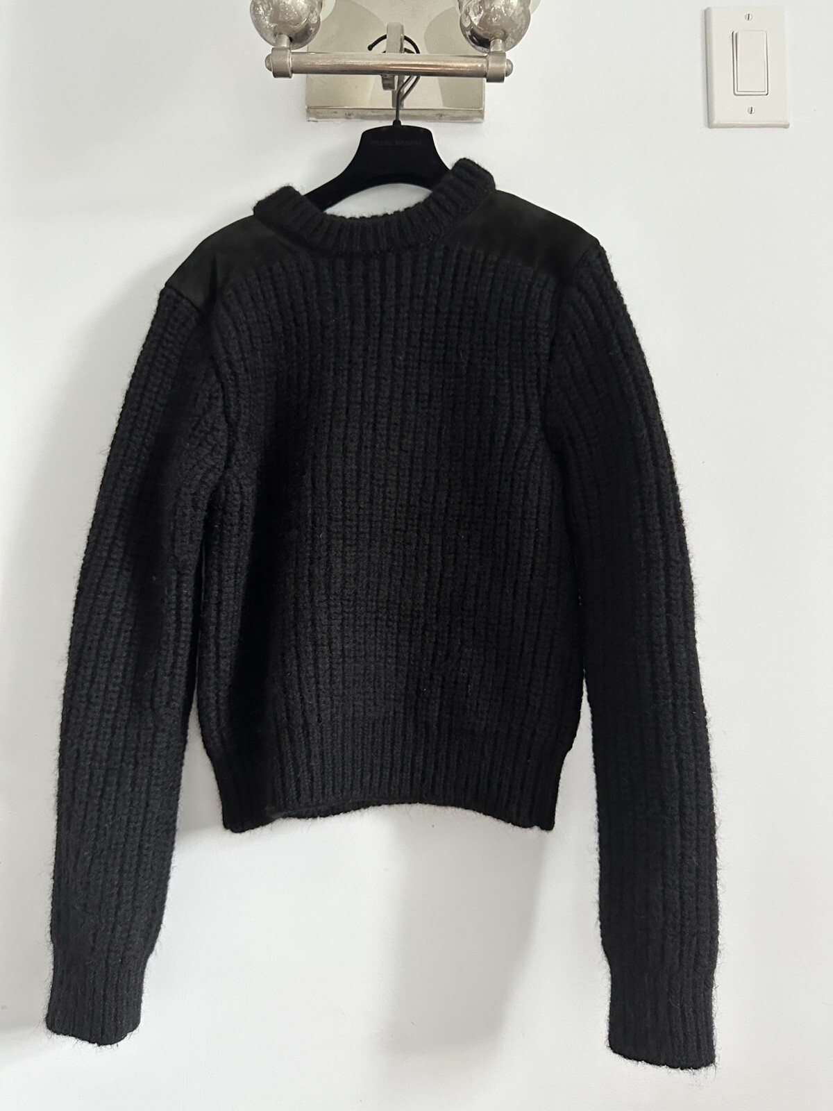 Maglione Saint Laurent Paris NERO SPESSO BIANCO DETTAGLI SHEARLING taglia S