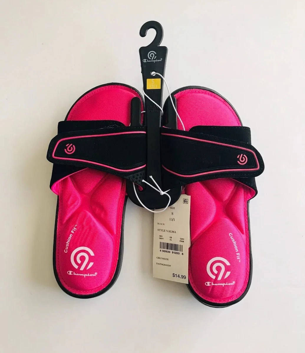 C9 Champion Girls Valma Sport Memory Foam Slide Sandals Black Pink S 13 1 NWT