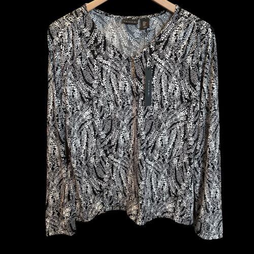 Tahari Women's Medium Blouse Geometric Print Round Neck M Top Dress Shirt