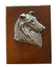 Louis Shattuck Signed Solid Pewter  Collie  Handcrafted Plaque Wood Wall Hanging