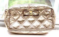 MARC JACOBS Gold Metallic Quilted Bow Leather Cosmetic Case Pouch New  Tag
