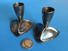 VTG SILVER CANDLE HOLDERS DANISH MODERN MOD PAIR STICK EAMES ERA VINTAGE SET EUC