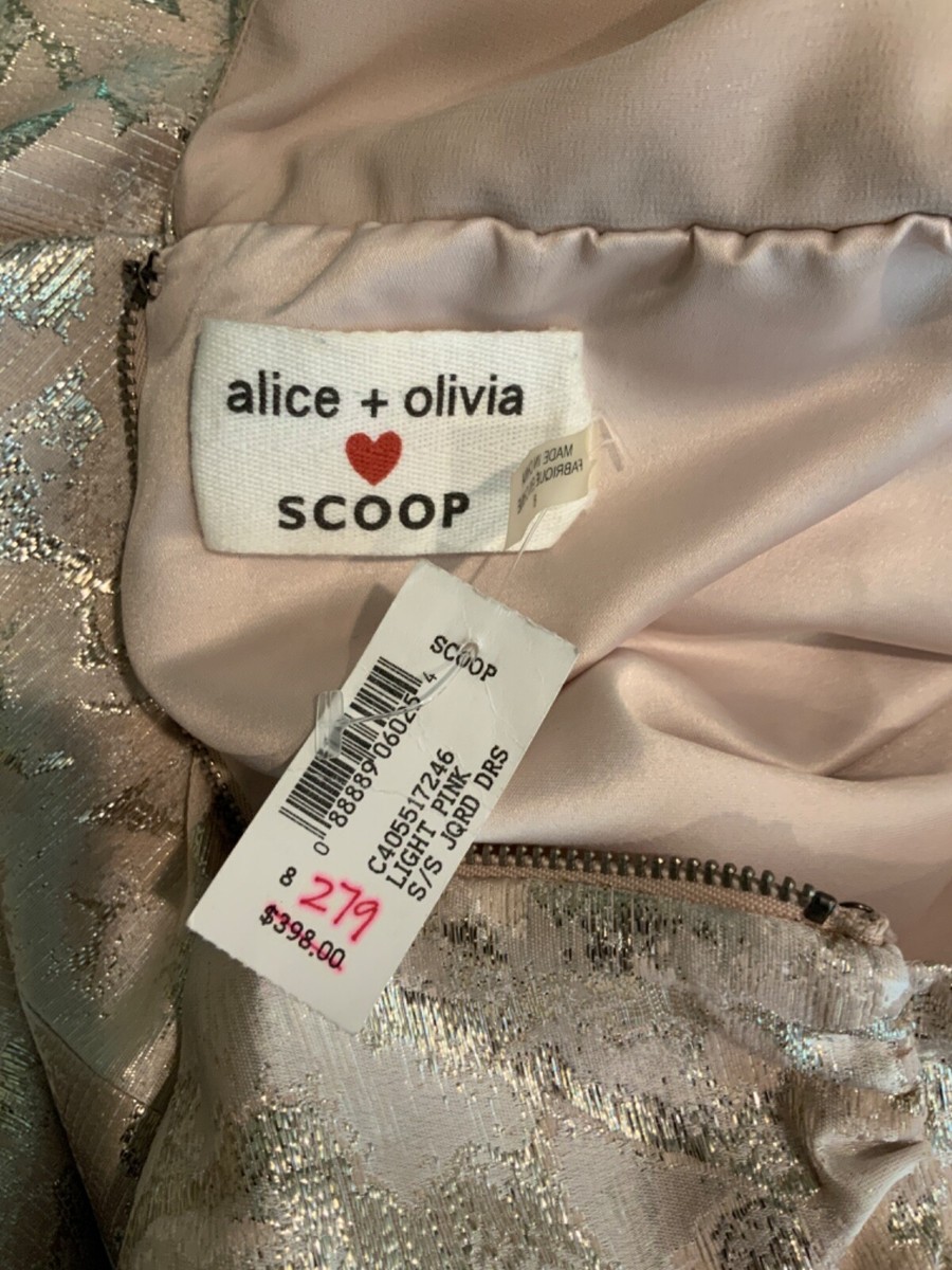 Alice + Olivia x SCOOP Light Pink & Silver Jacquard Fit & Flare